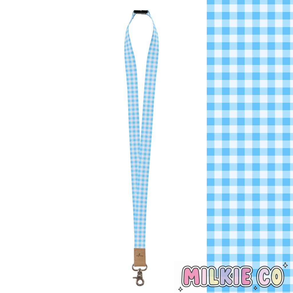 Baby Blue Gingham Fabric Lanyard All Products