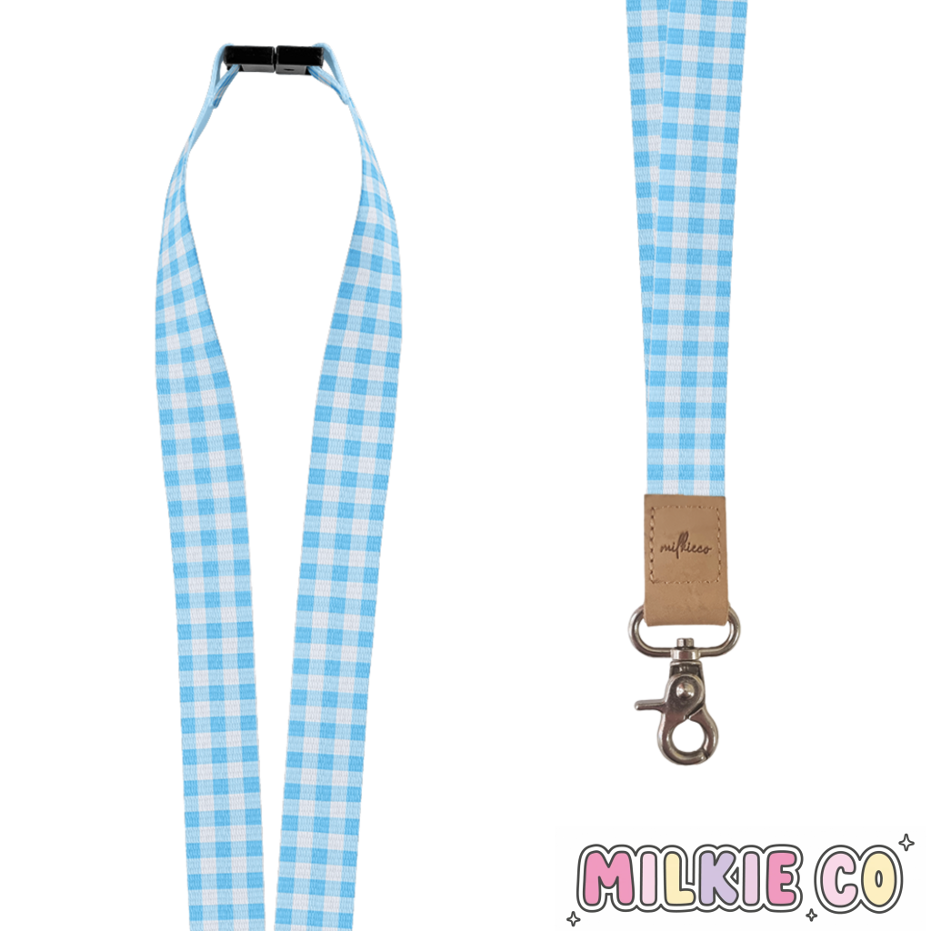 Baby Blue Gingham Fabric Lanyard All Products