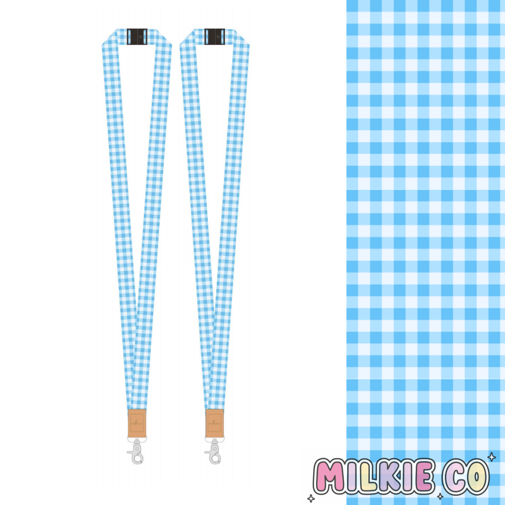 Baby Blue Gingham Fabric Lanyard All Products