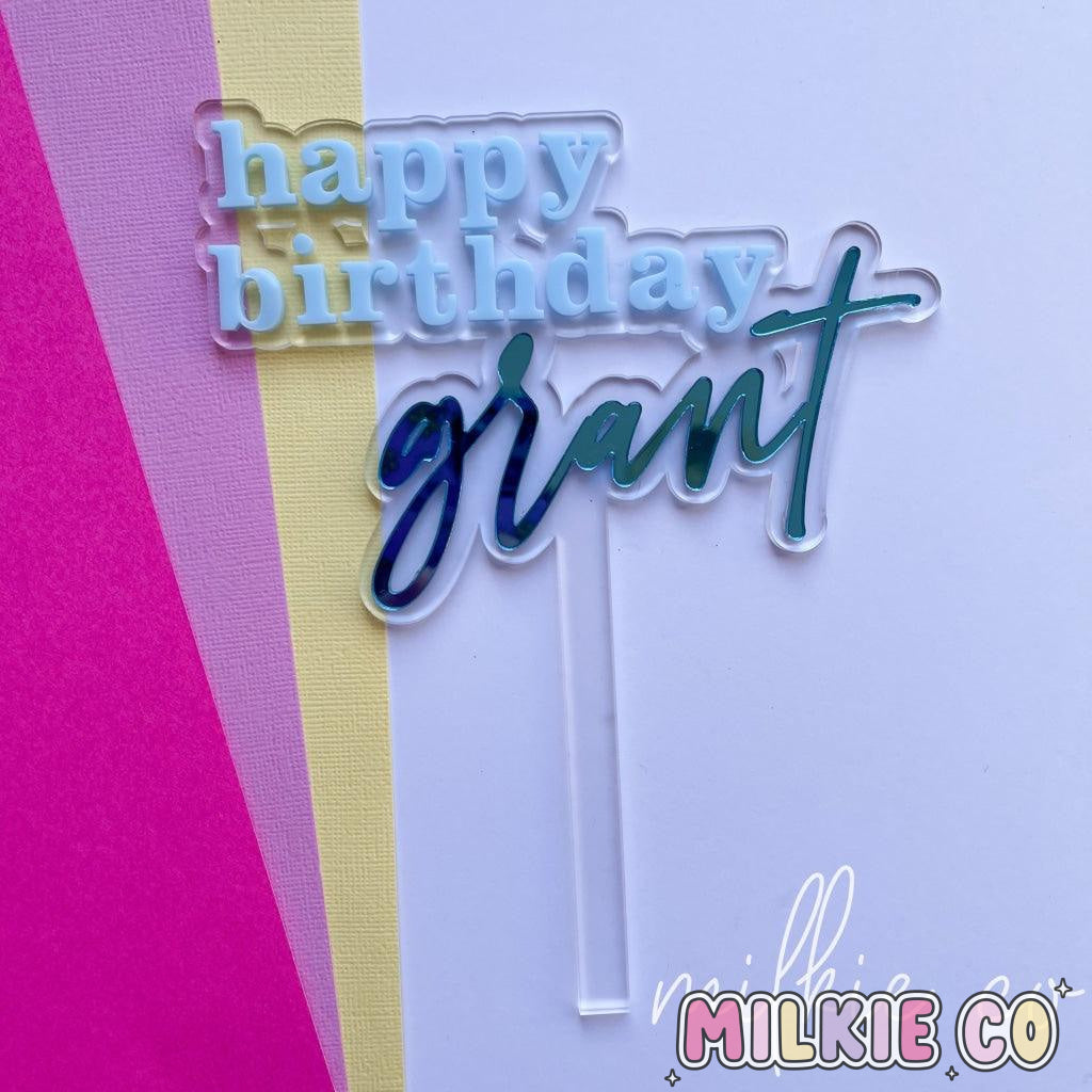 Baby Blue Happy Birthday Name Cake Topper