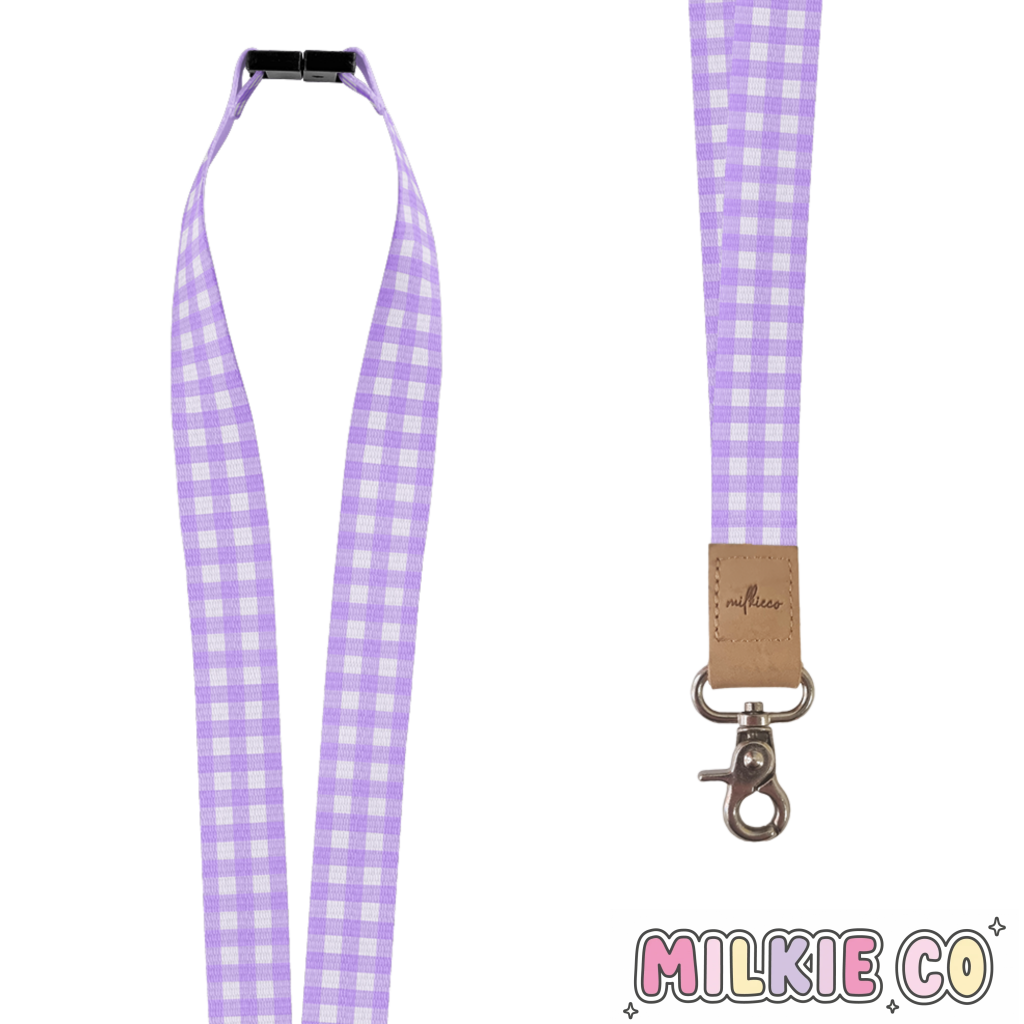 Baby Lilac Gingham Fabric Lanyard All Products