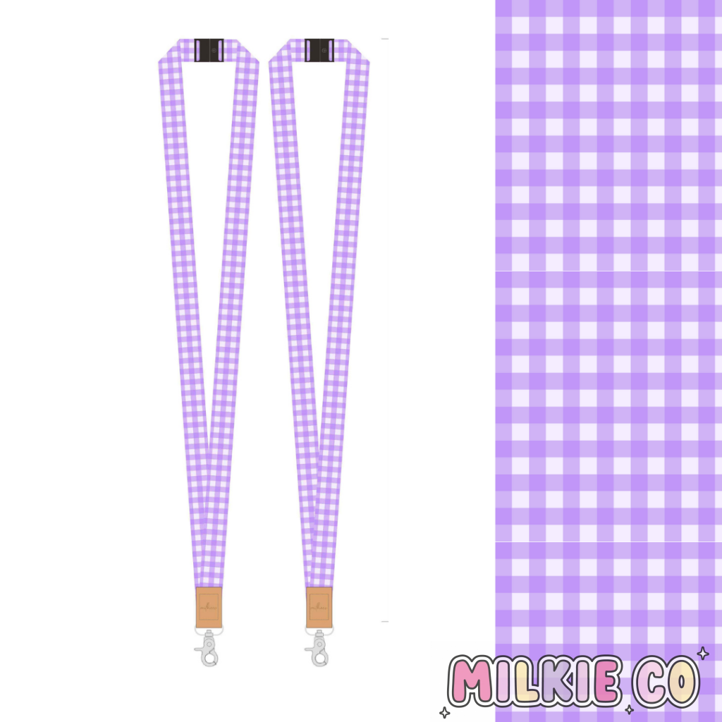 Baby Lilac Gingham Fabric Lanyard All Products