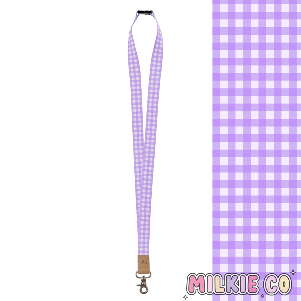 Baby Lilac Gingham Fabric Lanyard All Products