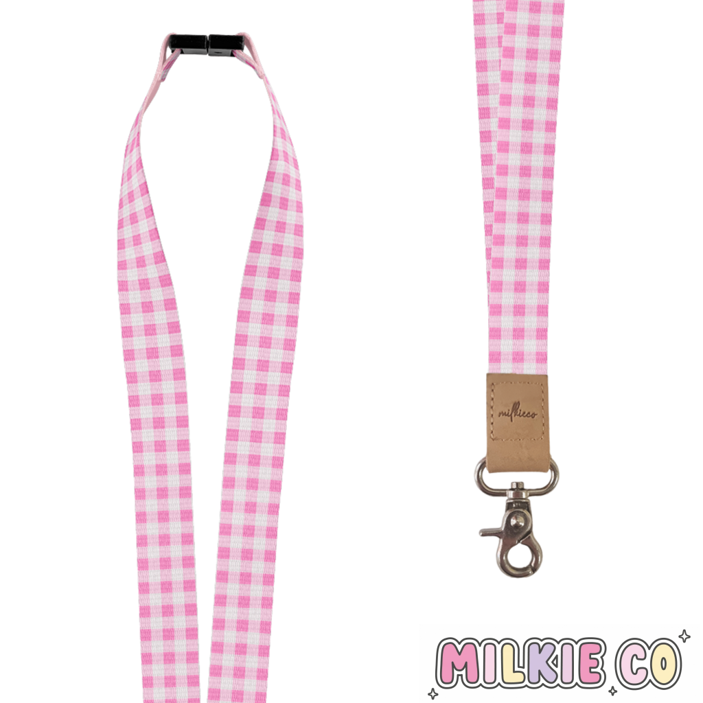 Baby Pink Gingham Fabric Lanyard All Products