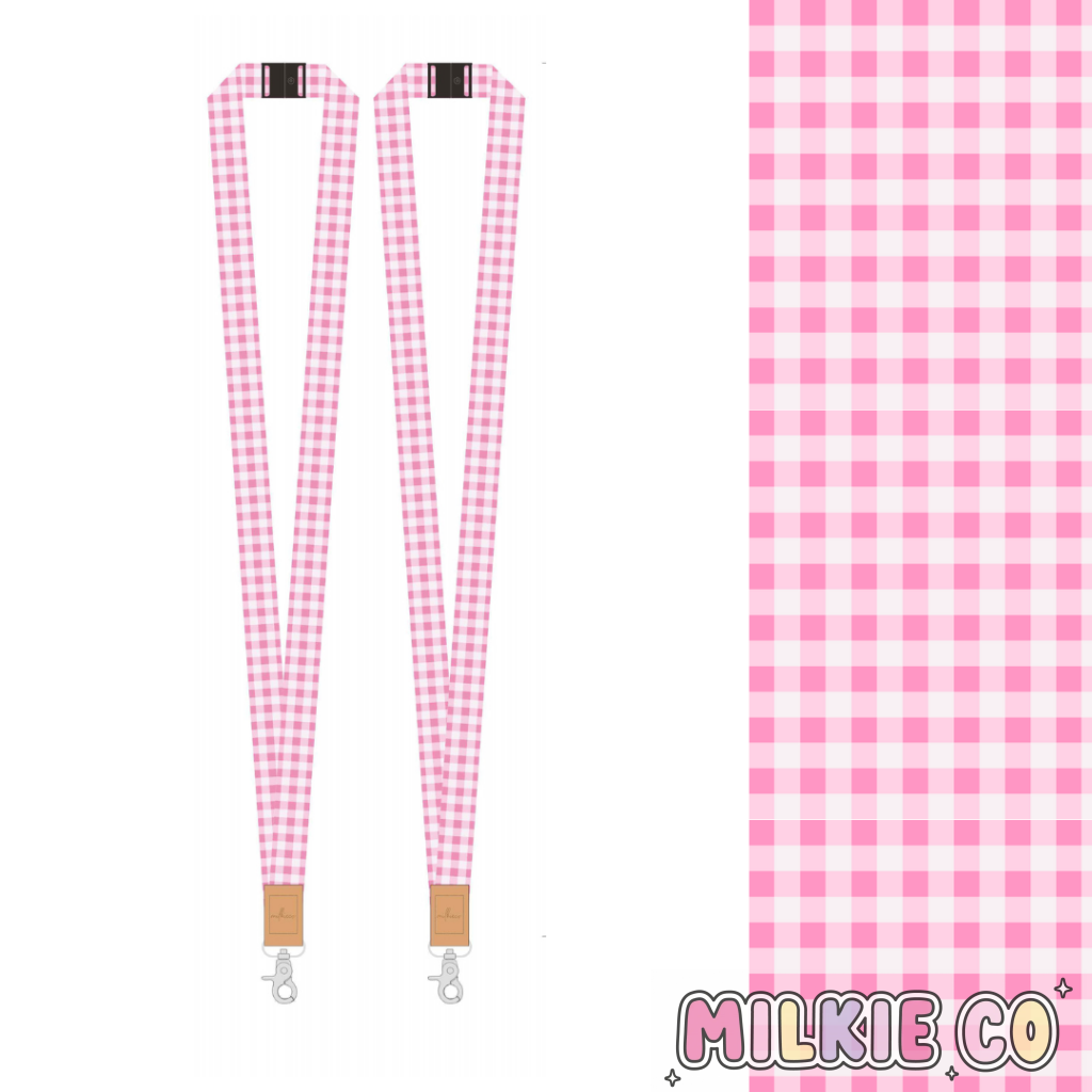 Baby Pink Gingham Fabric Lanyard All Products