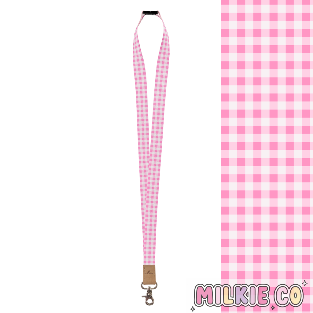 Baby Pink Gingham Fabric Lanyard All Products