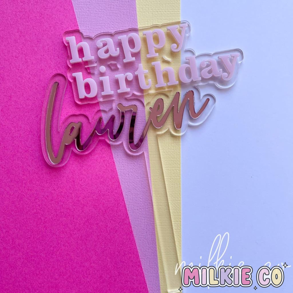 Baby Pink Happy Birthday Name Cake Topper