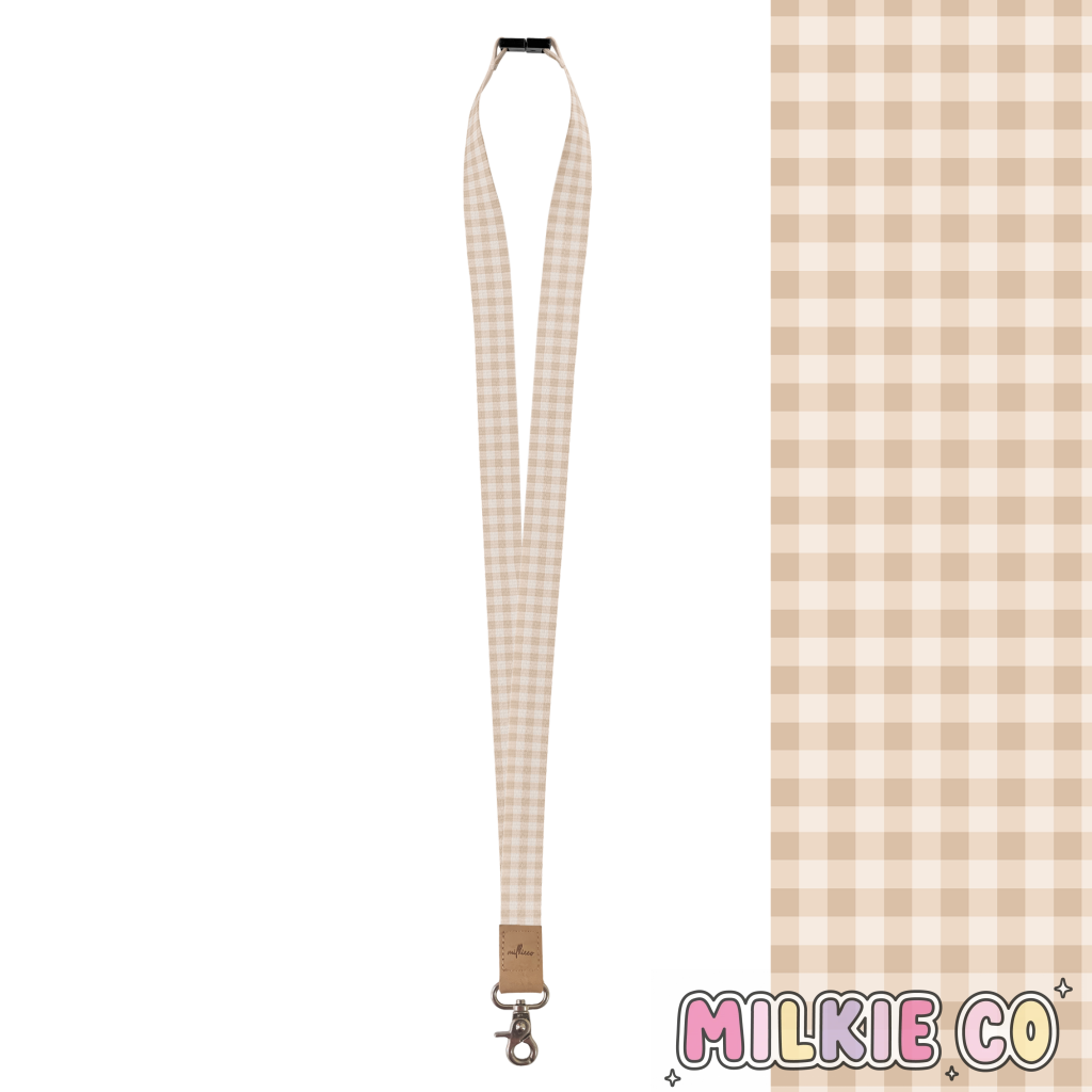 Beige Gingham Fabric Lanyard All Products