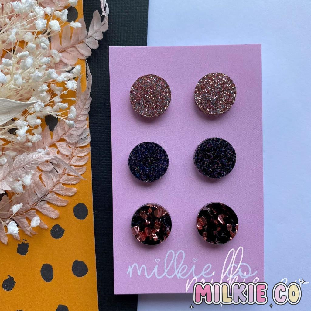 Black & Rose Gold Trio Studs - Milkie Co