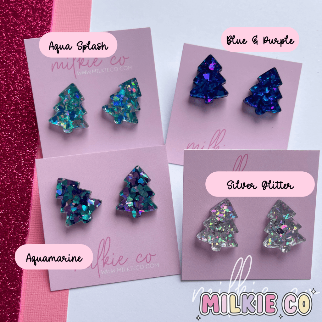 Christmas Tree Statement Studs Aqua Sparkle