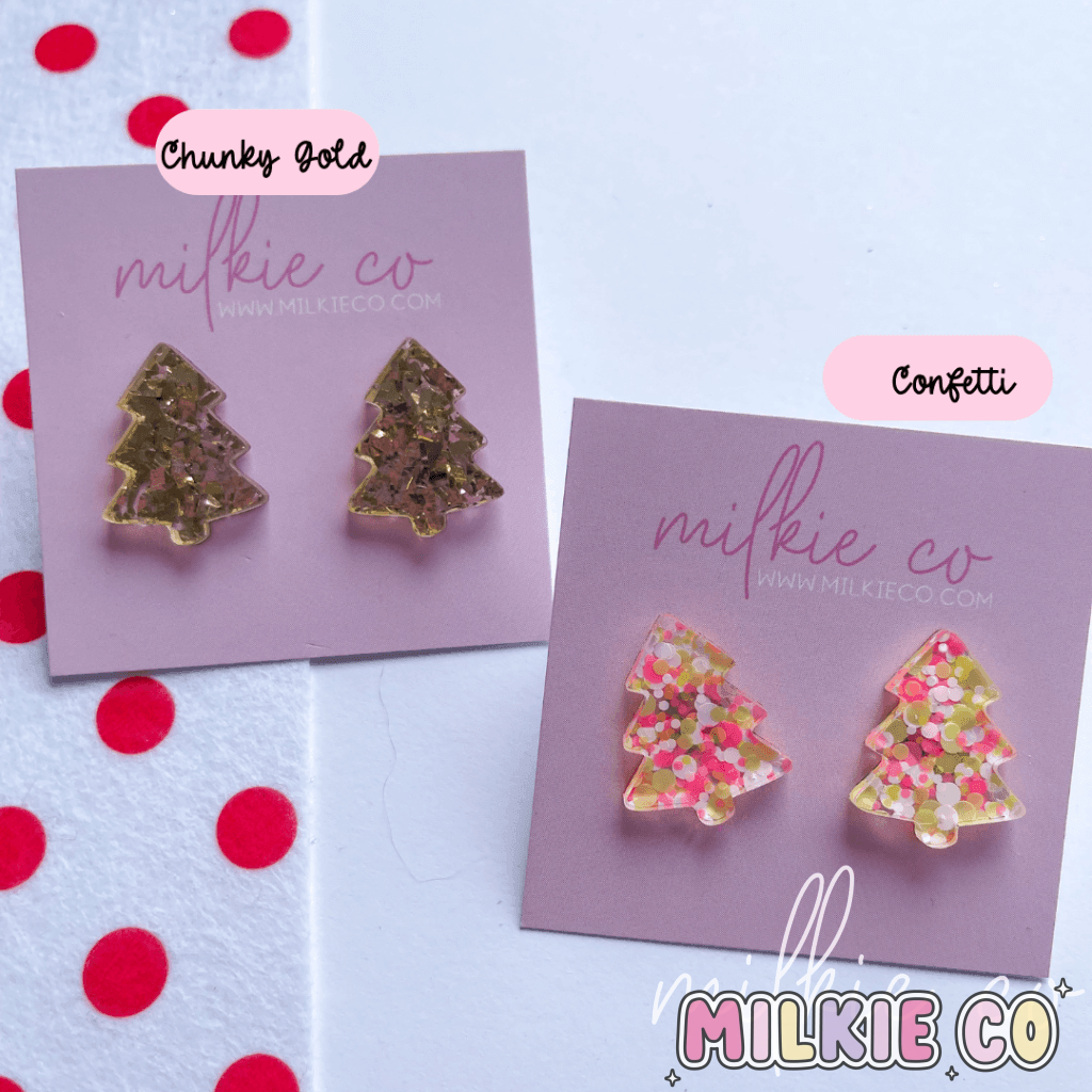 Christmas Tree Statement Studs Chunky Gold