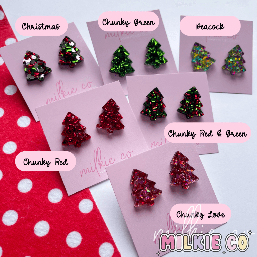 Christmas Tree Statement Studs Chunky Green