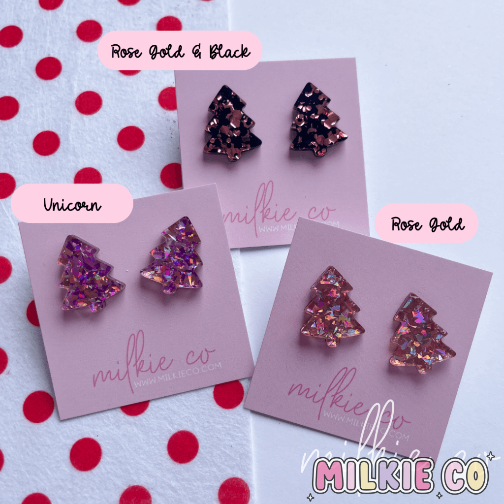 Christmas Tree Statement Studs Rose Gold