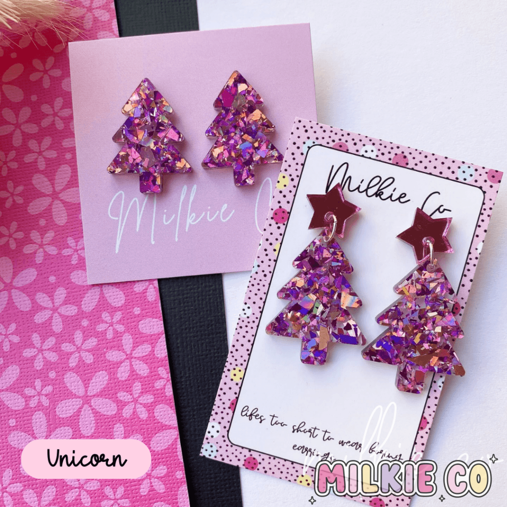 Christmas Tree Statement Studs Unicorn