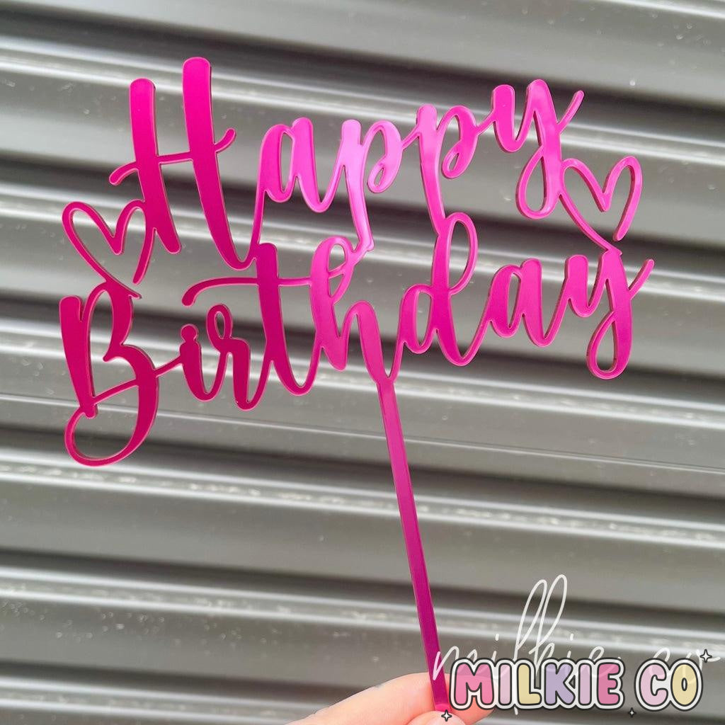 Magenta Metallic Basic Happy Birthday Cake Topper