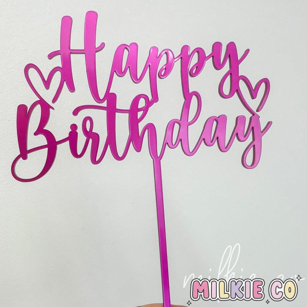 Magenta Metallic Basic Happy Birthday Cake Topper