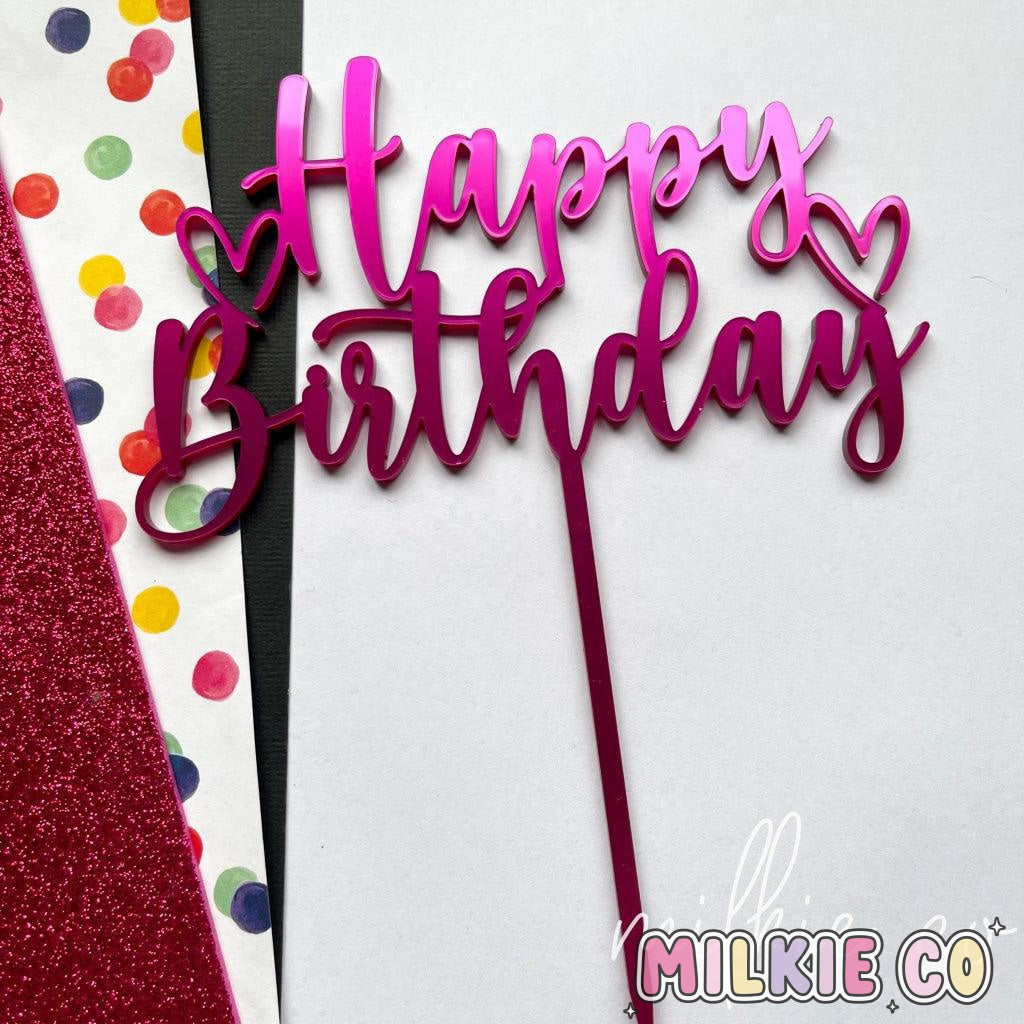 Magenta Metallic Basic Happy Birthday Cake Topper