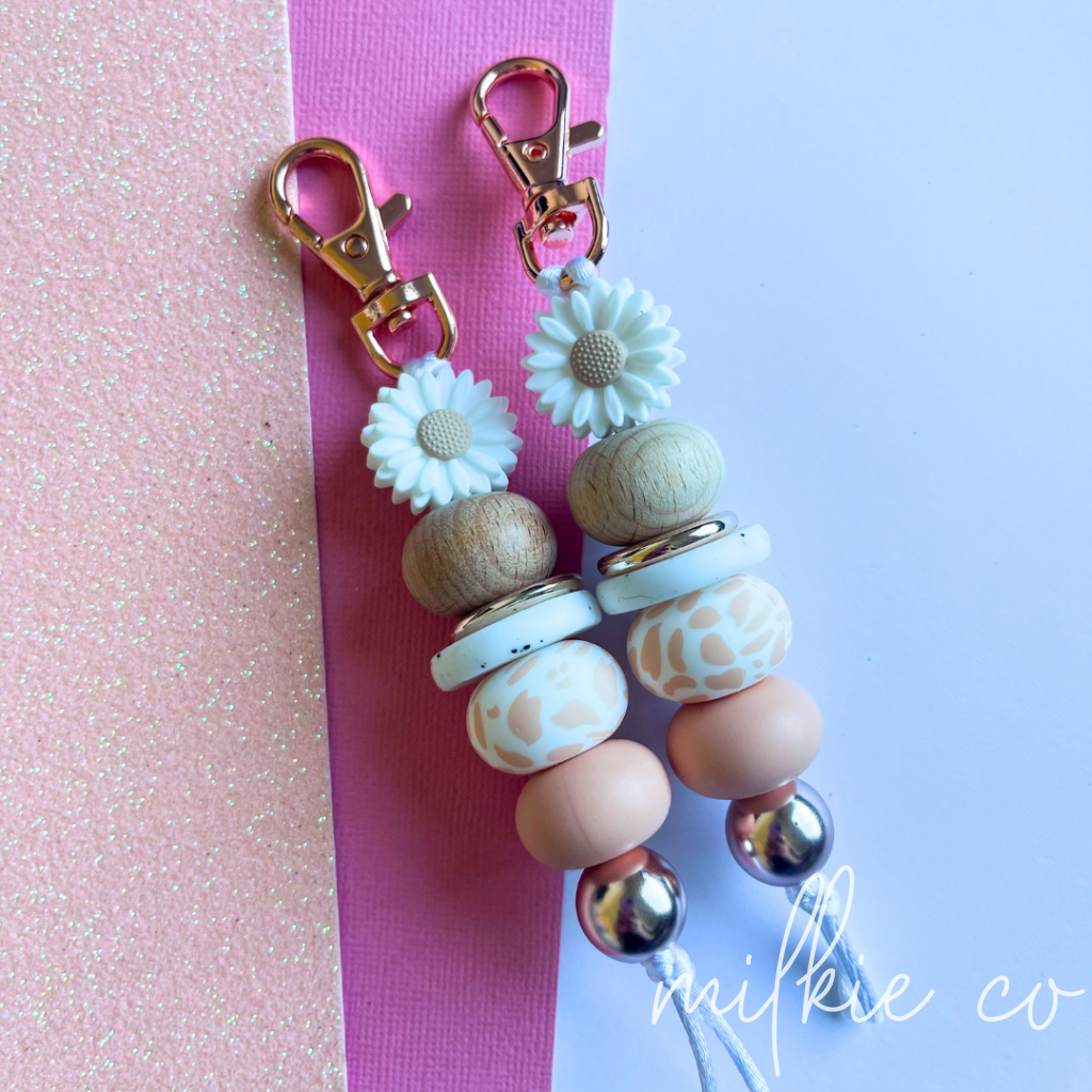 Peach Bloom Beaded Keychain All Products