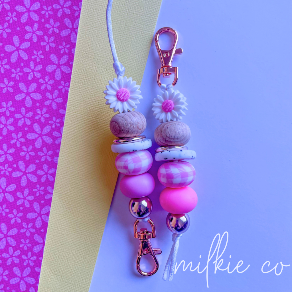 Pink Bloom Beaded Keychain All Products