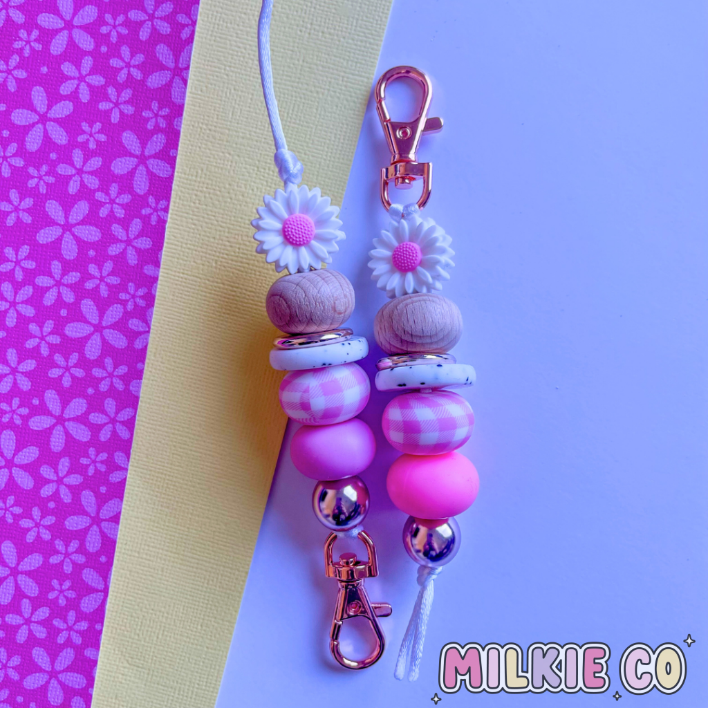 Pink Bloom Beaded Keychain All Products