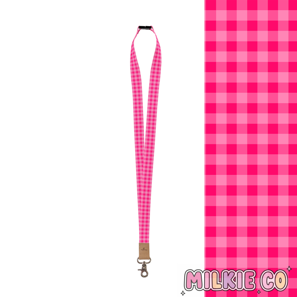 (Pre-Order) Raspberry Gingham Fabric Lanyard All Products