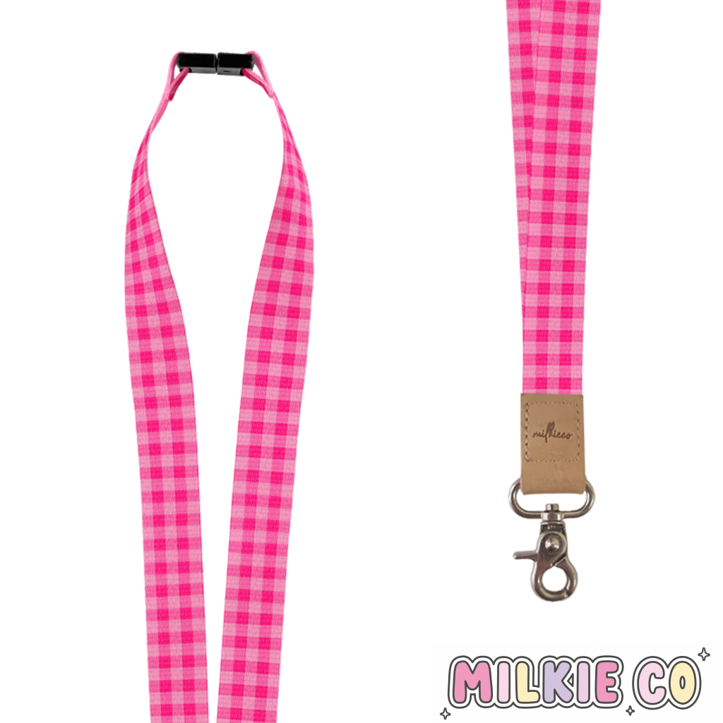 (Pre-Order) Raspberry Gingham Fabric Lanyard All Products